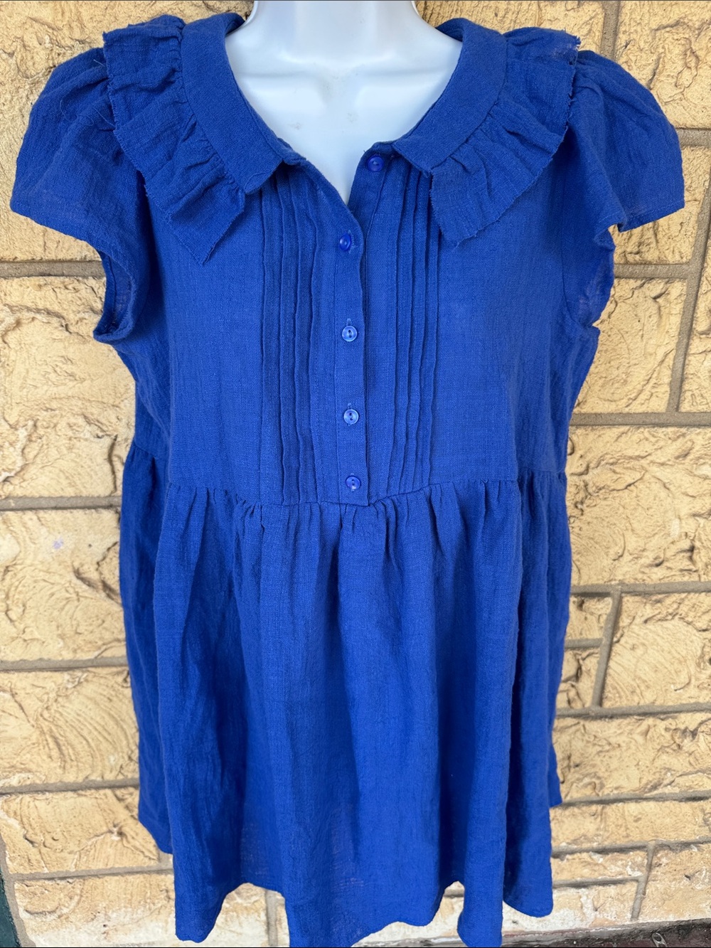 Cobalt Blue Peter Pan Collar Ruffle Babydoll Mini Dress / Tunic Med NWT